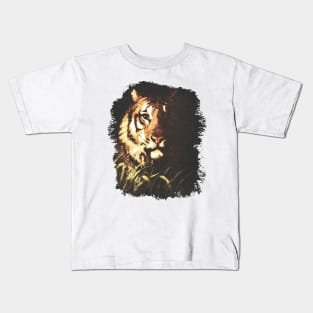 Tiger in the Moonlight Shadows - Grunge Texture Kids T-Shirt